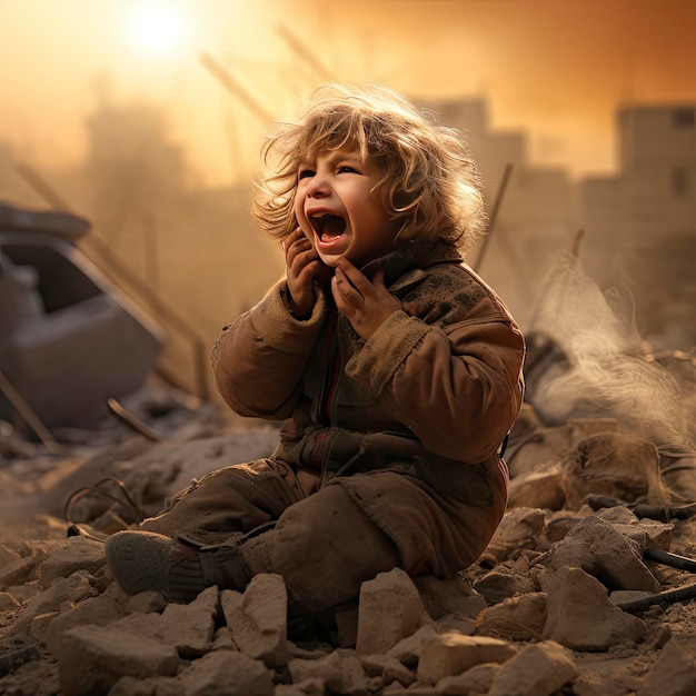 gaza_war_child_cry_with_cat_animal_Under_bombard