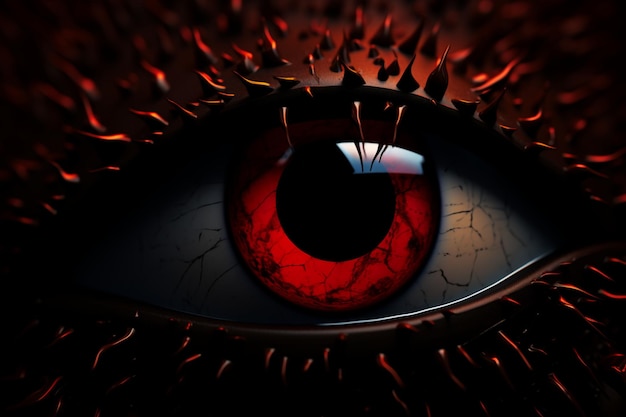 Gaze of darkness 3D Halloween background with red evil eyes evokes spine chilling enchantment