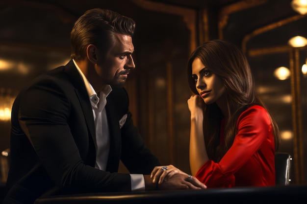 Photo gaze of desire captivated man observing a stunning woman at the poker table