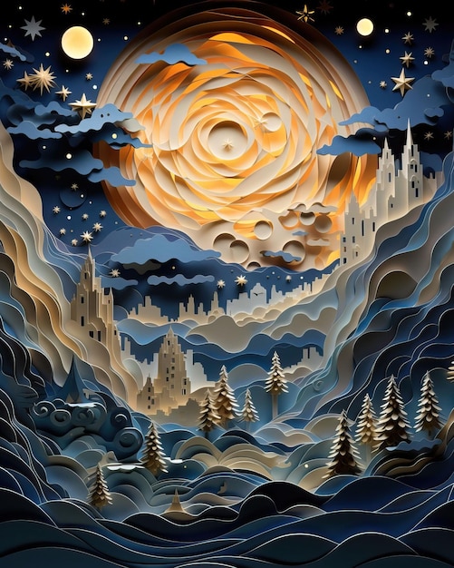 Gaze upon the splendor of the night sky in a celestialthemed 3D paper sculpture