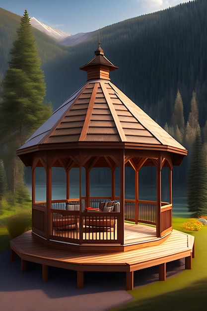 Gazebo made of logs Wooden terrace