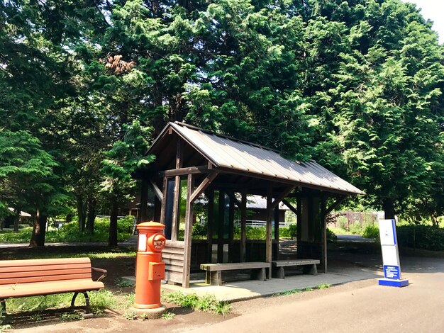 Gazebo in park against sky