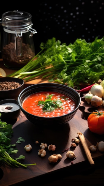 Gazpacho a cold soup and drink made of raw blended vegetables