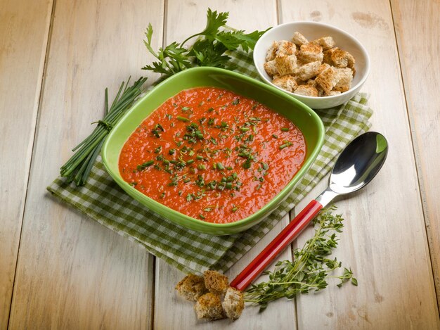 Gazpacho with sliced bread