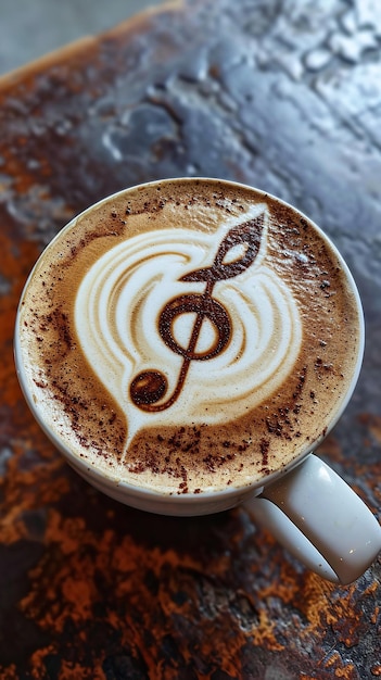 Gclef kunstwerk op de manier van een muziek bar latte top view lekker Generatieve AI