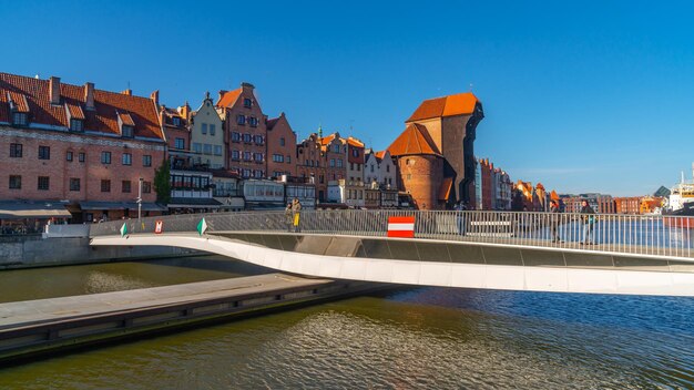 Gdansk Poland 11 March 2022 Beautiful Old town of Gdansk at Motlawa river