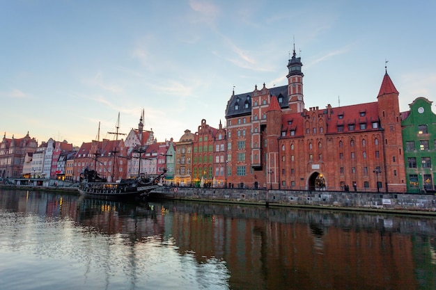 Gdansk Poland 12 March 2022 Architectural embankment pier canal river in Gdansk