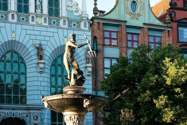 Gdansk Poland June 26 2018 Fountain of the Neptune in the Old Town of Gdansk in closeup