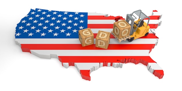 GDO Wooden Block Text of USA Flag Map. 3D Rendering