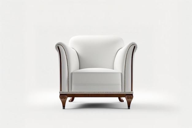 GeÃ¯soleerd op een witte achtergrond een traditionele art deco fauteuil met houten poten en witte fluwelen bekleding vele soorten meubelen
