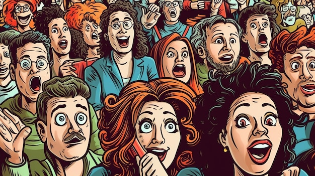 Geamuseerd publiek kijkt naar een komische show Fantasie concept Illustratie schilderij