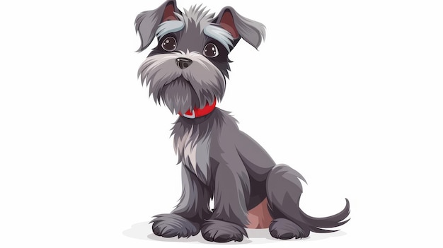 Geanimeerd portret van een hondenras Miniatuur Schnauzer Dier in kraag Aardige pluizige puppy die in een platte moderne illustratie zit geïsoleerd op wit