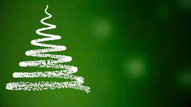 Geanimeerde kerstboom met vallende sneeuwvlokken op groene achtergrond