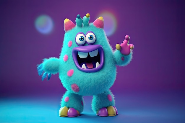 Geanimeerde lus van dansende monsters en mascottes op violette achtergrond generatieve IA