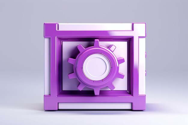 Gear icon in purple acrylic frame on white background purple