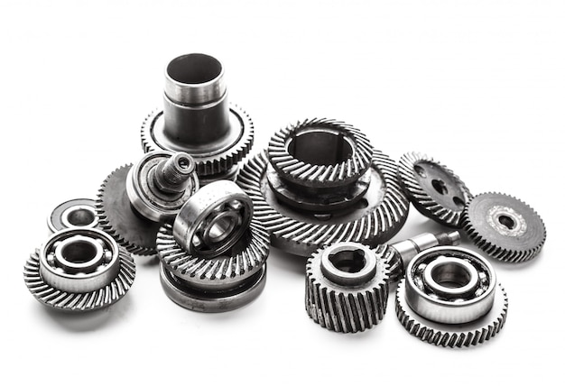 Gear metal wheels, isolated on white surface