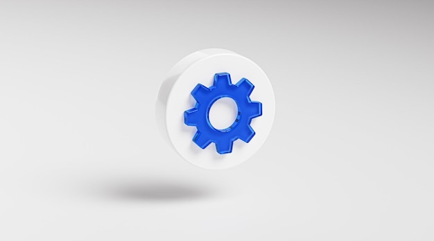 사진 서클 앱 기호 3d 렌더링에 파란색 유리 아이콘 버튼을 설정하는 기어