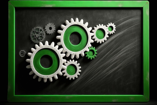 Gears on blackboard made with white chalk concept of creativity Generative AI