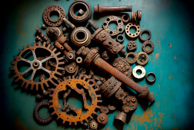 Gears bolts and cogs macro rusted background