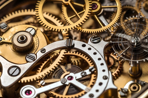 Photo gears and cogs in the clockwork watch mechanism