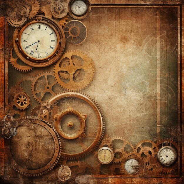 gears and cogs on a grunge background with a frame generative ai