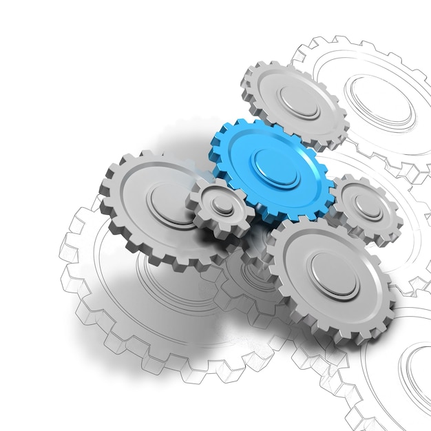 Gears or cogwheel working together ober white background. Concept image for engineering or teamwork.