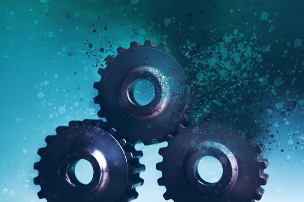 Gears disappear on a blue background