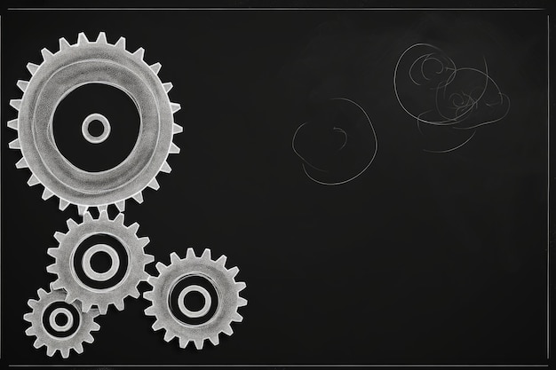 Gears illustration drawn with white chalk on blackboard support and tools concept Generative AI