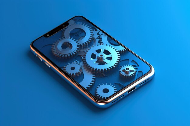 Gears on mobile screen concept of ingenuity and creativity Generative AI