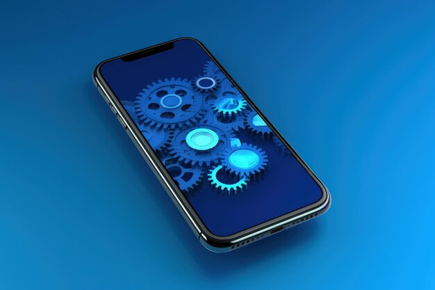 Gears on mobile screen concept of ingenuity and creativity Generative AI