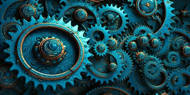 Gears with blue backgrounds