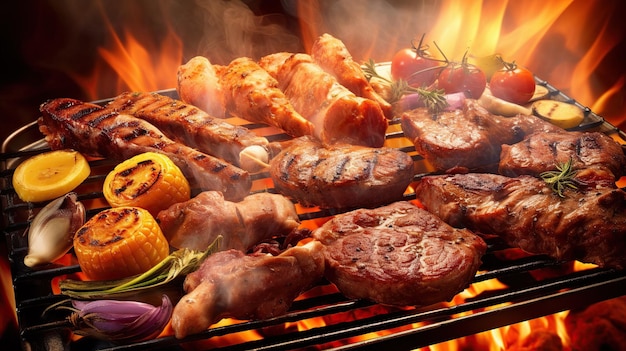 Geassorteerd vlees grillen op een BBQ Generative AI