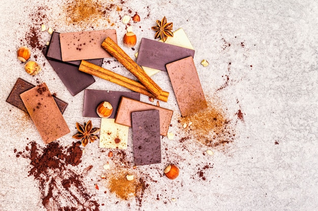 Geassorteerde chocolade met verschillend cacaogehalte