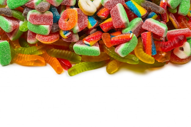 Geassorteerde gummy snoepjes bovenaanzicht