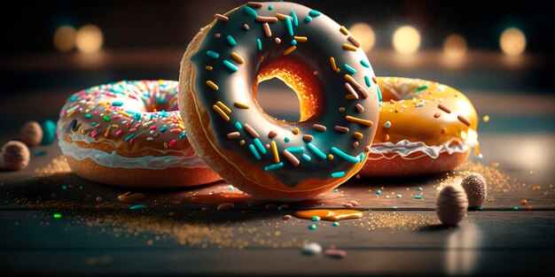 Geassorteerde Heerlijke Donuts Met Bokeh Bakkerij Dessert Illustratie