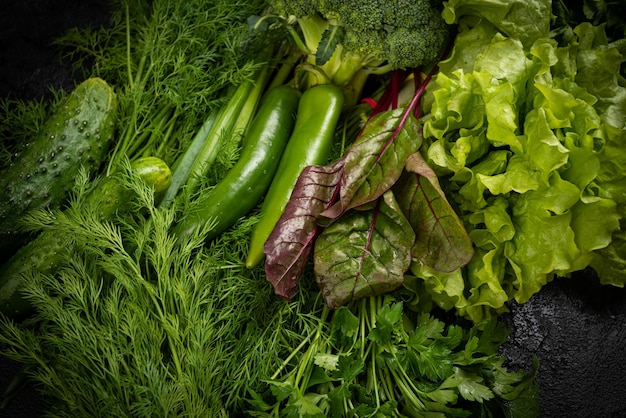 Geassorteerde rauwe groenten achtergrond Gezond schoon eten op dieet zijn concept