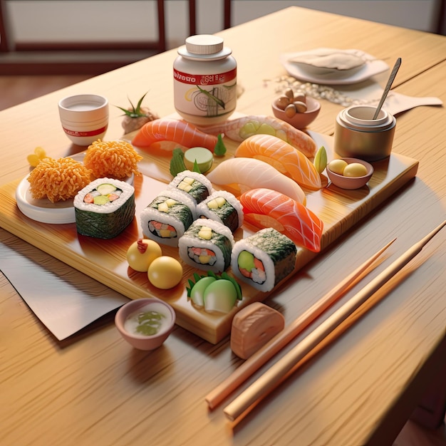 Geassorteerde sushi nigiri en maki grote set op leisteen Een verscheidenheid aan Japanse sushi met tonijnkrab zalm