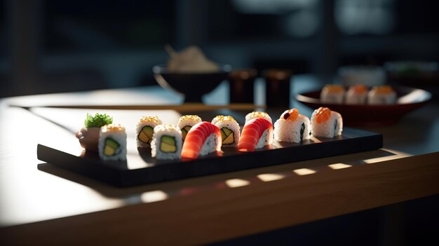 Geassorteerde sushi op tafel in het restaurant