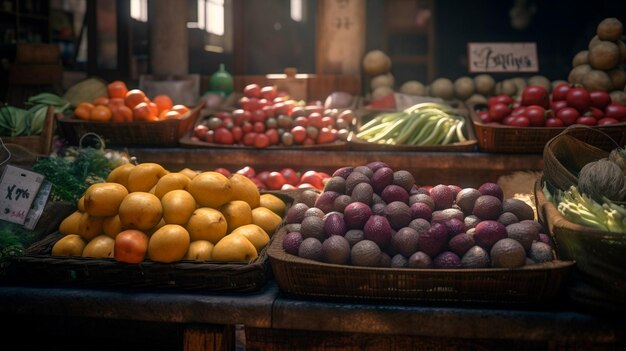 Geassorteerde verse groenten en fruit in de markt Generatieve AI