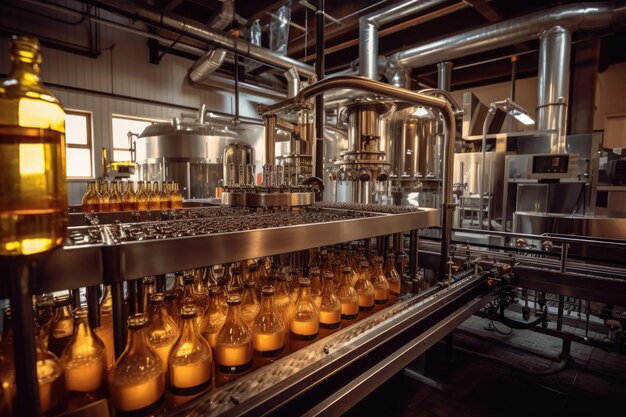 Geautomatiseerd bottelproces in een brouwerij gemaakt met generatieve AI