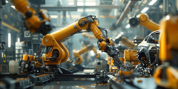 geautomatiseerde bouw van auto's in een fabriek robots generatieve AI