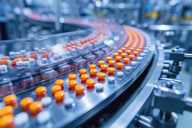 Foto geautomatiseerde farmaceutische productielijn aan het werk