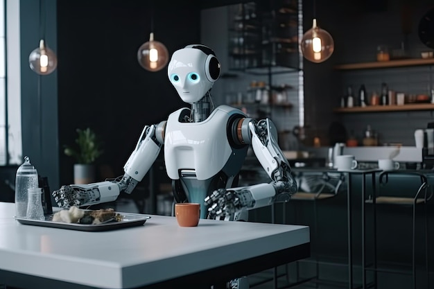 Geautomatiseerde robot die eten serveert in restaurant Generatieve AI