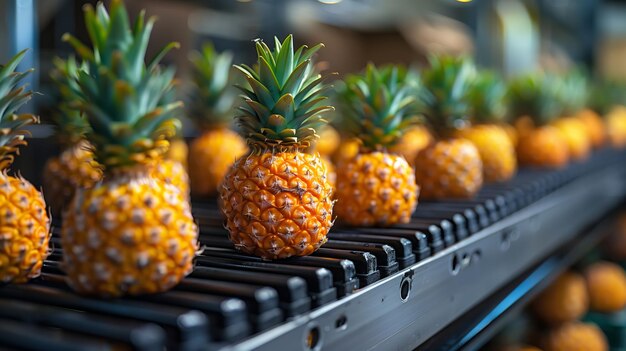 Foto geautomatiseerde robotlijn voor het sorteren en verpakken van verse ananas industriële voedselproductie-installatie