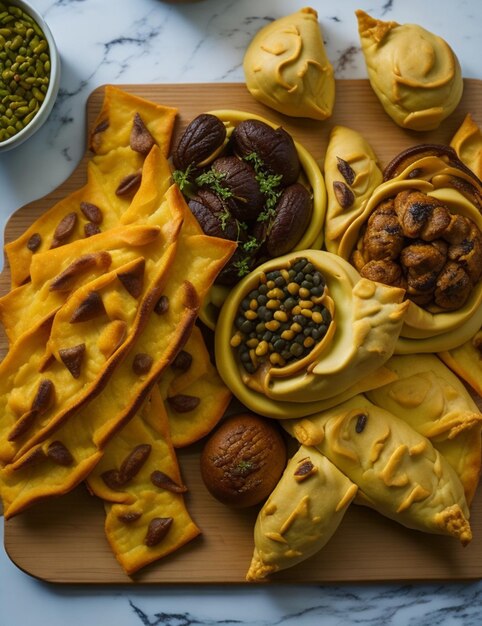 Foto gebak fatayer of samosa manaqeesh met zaatar en kaas