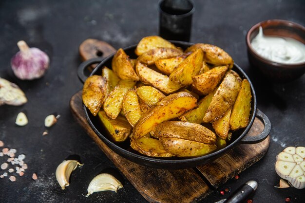 gebakken aardappelen Rustieke aardappel met knoflook en kruiden