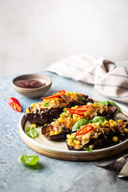 Gebakken aubergines boten