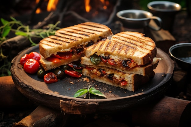 Foto gebakken boterham op rustiek brood klaar om te eten gegenereerd