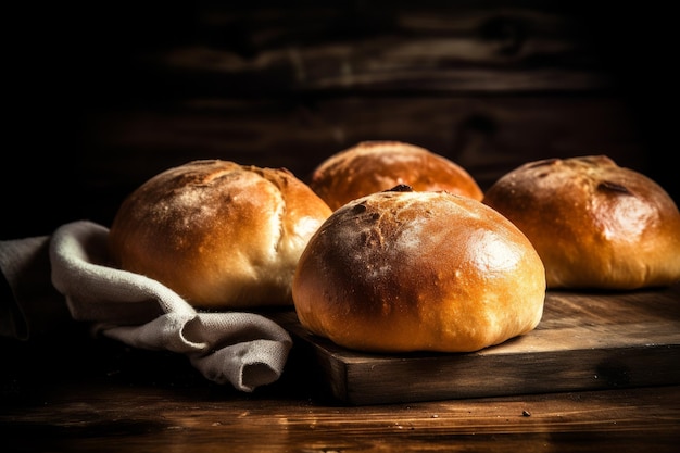 Gebakken broodjes brood Lekker vers voedsel Genereer Ai