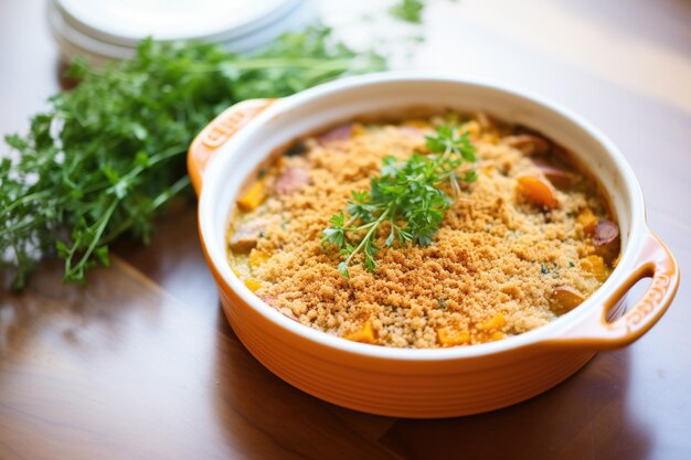 Foto gebakken cassoulet met goudbruine bovenkant